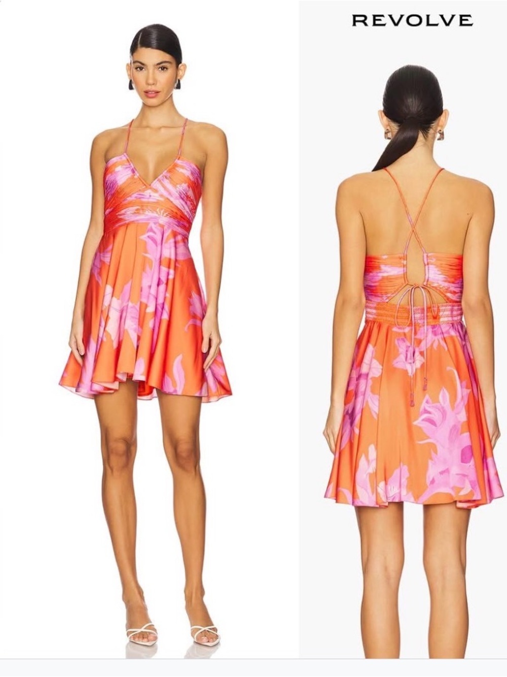 Rococo Sand Orange & Pink Floral Mini Dress size medium